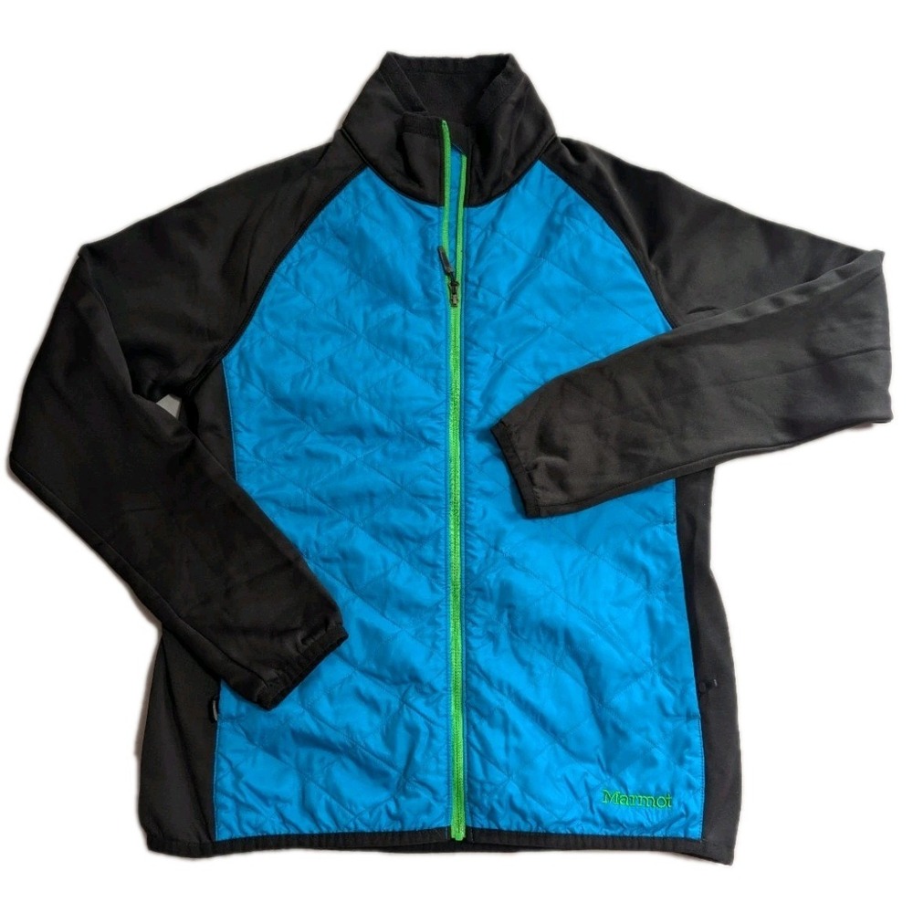 Marmot Womens Hybrid Quilted Jacket Blue Black Full Zip Fleece Small